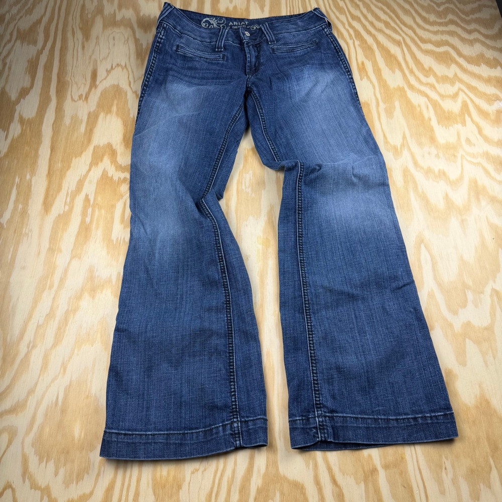 Ariat Denim Trouser Jeans Womens 29S Medium Wash Wide Leg Western Blue